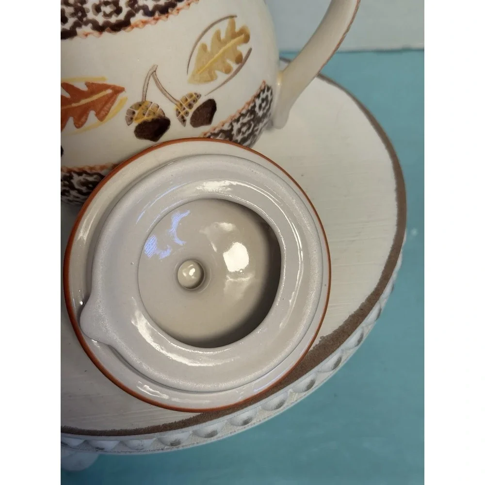 Temp-tations Old World Autumn Tea Serving Set With‎ Tray Fall Leaves Acorns. 6pc